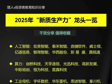 2025年“新质生产力”龙头一览 2025年“新质生产力”龙头一览