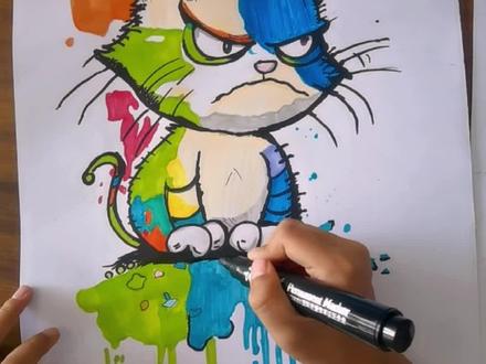 二年级插画风,给你脸色的猫#马克笔#想画就画 #画室日常 #画画其实很简单 #想画就画