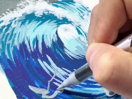 详细教程手绘“浪涌翔鸥”,拿起画笔和我一起画吧! #丙烯马克笔 #绘画教程 #翻翻乐教程 #丙烯马克笔绘画 #手绘教程