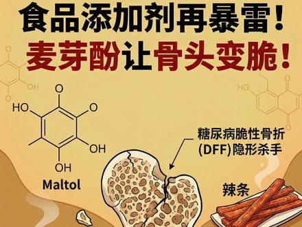再暴雷!这种食品添加剂让骨头变脆! 厦大科研团队在顶刊《Cell Metabolism》发表研究成果:增味剂麦芽酚诱发糖尿病脆性骨折。糖尿病人注意了!哪些食品中有麦芽酚?看完视频给你答案#糖尿病 #糖尿病并发症 #食品添加剂 #麦芽酚 #科技与狠活