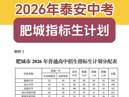 2026年泰安中考 肥城指标生计划