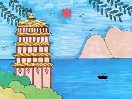 黄鹤楼语文小报,还有线稿 嘻嘻嘻#手抄报 #古诗配画 #儿童画 #国风手抄报#儿童学画画