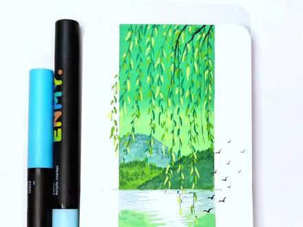 新手也能画的春日小景#丙烯马克笔手绘 #创作者中心 #绘画教程 #艺术种草指南 #跟着抖音学画画