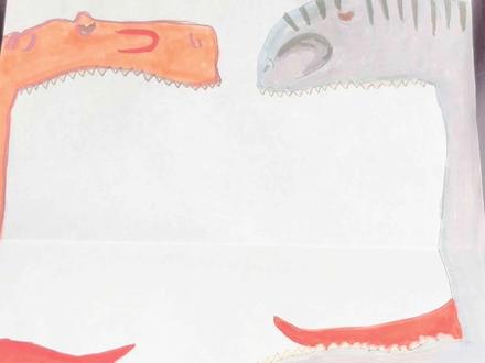 霸王龙和南方巨兽龙折纸画。网上学的霸王龙大战南方巨龙折纸简笔画,简单超酷又好玩,一起做起来吧!#折纸简笔画#亲子手工 #恐龙简笔画#霸王龙绘画教程#南方巨兽龙和霸王龙的对决