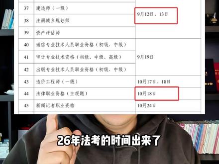 26法考考试时间已出! 全年重要时间节点给大家梳理出来了!今年考试时间也挺早的!26法考正式启动!#蒋四金 #法考 #法考时间 #26法考 #在职法考