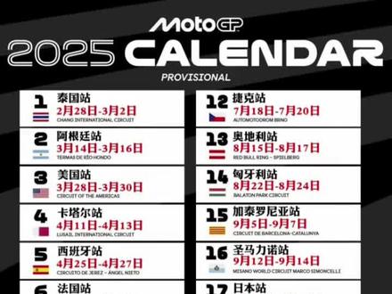 2025MotoGP赛程:共22场比赛。
