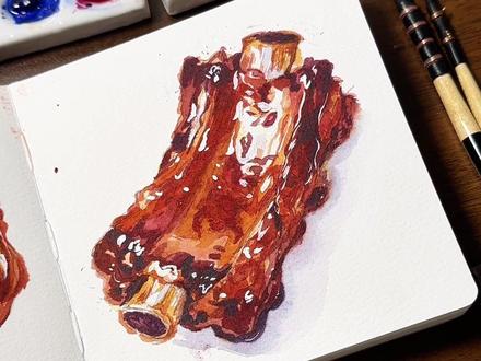 吃饭时间到!今天周四明天周五后天就周六了!已经提前快乐了~#美食插画 #水彩美食画 #艺术创作 #绘画过程 #跟着抖音学画画