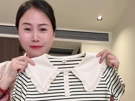 超好看韩系娃娃领短袖T #女童条纹t恤 #女童短袖t恤 #面料舒适透气 #女宝穿搭 #生女儿就要这样穿