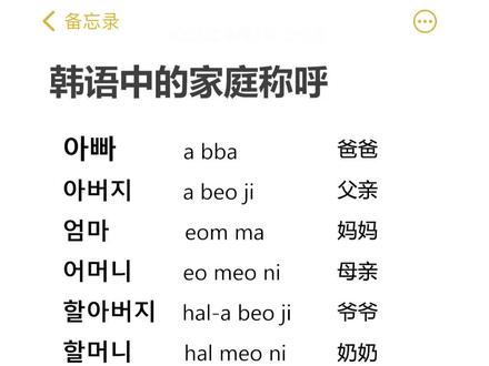 #韩语 #学韩语 韩语家庭称呼你都学会了吗