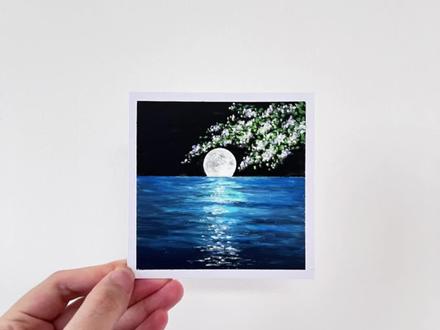 油画棒·海上升明月 #一起学画画 #油画棒月亮 #油画棒风景画