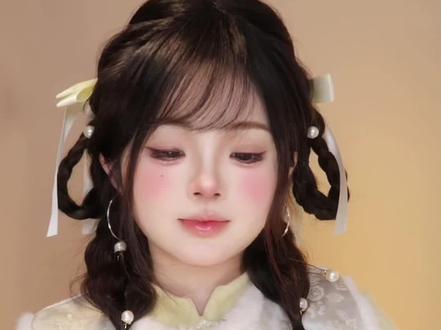 圆脸快试试这个超美萌的珍珠垂耳兔发型#手残党也能学会的发型 #方圆脸#编发教程 #甜妹 #国风发型