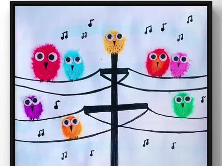 油画棒画电线杆上唱歌的小鸟#暑假充电计划 #儿童创意美术#儿童画#油画棒#儿童美术@抖音青少年