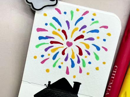 除夕快乐!把漫天烟火送给屏幕前的你! 用“逗号”就能画出五彩绚丽的烟花!巨巨巨简单!~#丙烯马克笔绘画 #艺术在抖音 #抖音年味艺术图鉴 #艺术种草指南 #画出我的赛博烟花