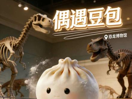 恐龙博物馆偶遇豆包?我是肉包,不是豆包……#不是豆包 #豆包看恐龙 #一个包子 #豆包日常 #一个包子