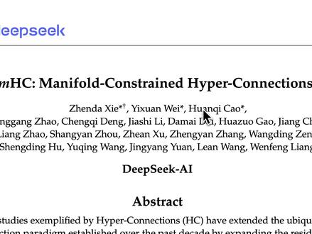 DeepSeek新年第一刀,砍向了AI“祖师爷”ResNet ResNet 统治深度学习十年了,真的完美无瑕吗?🤔
DeepSeek 2026年第一篇硬核论文《mHC》直接摊牌了:传统的残差连接太“窄”了,是大模型的瓶颈!
他们提出了一种全新的“流形约束超连接”,既要更宽的通道,又要绝对的稳定。
AI架构的底层逻辑要变天了?一分钟带你看懂这个取代 ResNet 的新方案!👇