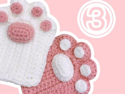 可爱猫爪手套|新手毛线钩针编织详细教程③#手工 #diy #猫爪