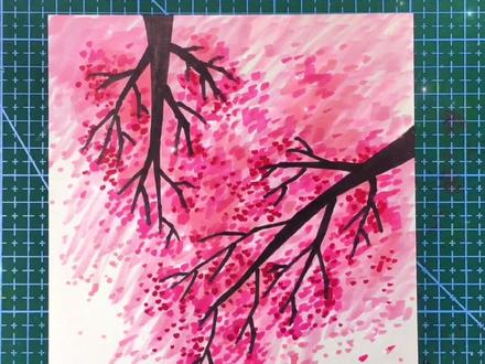 乱涂就能画樱花树,你学会了吗#马克笔画樱花 #一起学画画 #创意儿童美术