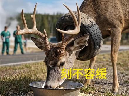 麋鹿套上废弃轮胎无法挣脱,暖心救援人员温柔救助全过程记录 麋鹿套上废弃轮胎无法挣脱,暖心救援人员温柔救助全过程记录