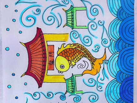 #创意美术 #一起学画画 #儿童简笔画 原创《小鲤鱼跳龙门》手抄报