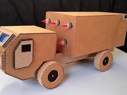 纸制火箭导弹车,可以发射五枚导弹,真是太厉害了#创意手工 #纸箱改造