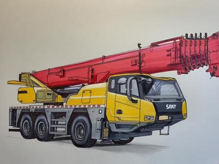 手绘三一起重机,三轴转向 #马克笔手绘 #三一起重机 #画车 #春日入画挑战