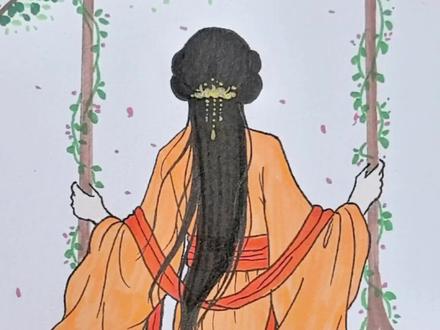 荡秋千的美人怎么画好看#画画#简笔画##跟着抖音学画画 #简笔画 #零基础学画画