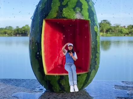 炎炎夏日,遇到突然下雨,有个西瓜屋躲雨真好#手机摄影#轻而易剪 @剪映