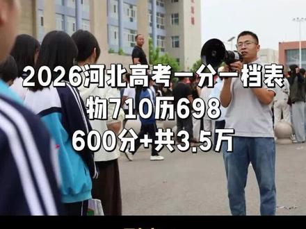 2026河北高考一分一档表出炉 【河北高考生】2026一分一档表:物最高710(701+34人)历最高698(671+31人),物万名录632分(↑4),600+共35056人。985参考:物前6300≈643分历前1200≈631分。本线物443(≈23.74万/扩1.1万)历485(≈6.4万/缩790)特控物510历542。#河北高考 #2026河北高考 #一分一档表 #高分段 #志愿填报