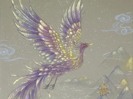把梦中的紫色凤凰画出来了! #国画 #东方美学 #凤凰 #鸑鷟 #紫色系