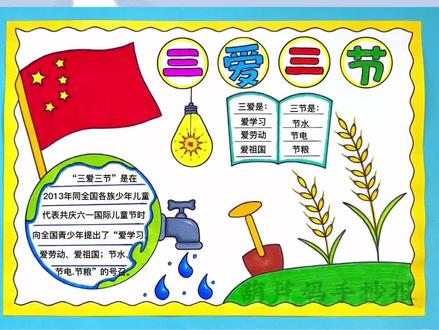 三爱三节手抄报“三爱三节”是“爱学习、爱劳动、爱祖国;节水、节电、节粮”#三爱三节手抄报 #三爱三节 #手抄报 #绘画