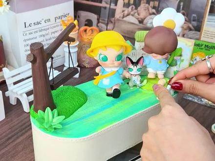 DIY绿色护眼系纸抽盒 #盲盒造景 #Molly一起去上幼稚园 #dimoo园丁之梦 #奶油胶纸抽盒 #提升幸福感好物