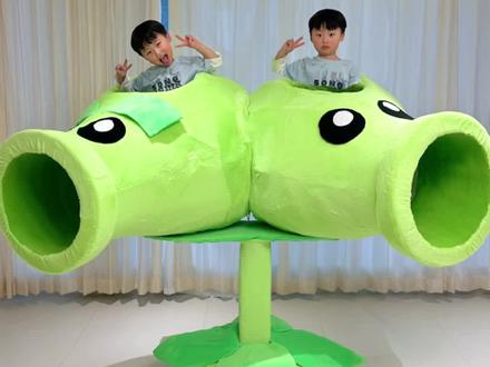 爸爸花了200元,亲手给儿子做了一个植物大战僵尸里的双向豌豆射手#植物大战僵尸 #手工