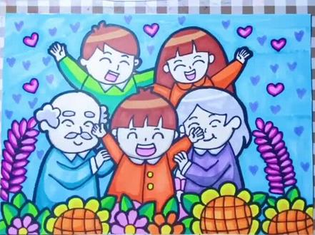 #马克笔画 #儿童画 #画画教程 马克笔画全家福