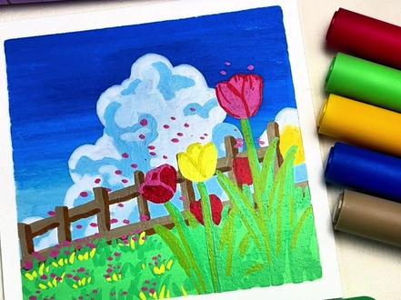 春天里有郁金香#初描丙烯马克笔 #郁金香#晴空万里 #画画