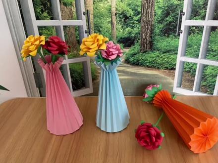 漂亮的花瓶折纸,看似复杂其实很简单,一张A4纸就可以啦。