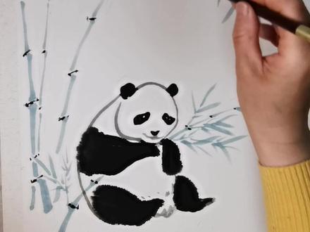 国画大熊猫的画法#国宝#大熊猫 #国画 #手绘 #水墨写意