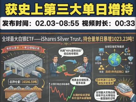 白银ETF单日狂买超千吨~~~ #大宗商品 #白银 #沪银 #沪铜 #黄金