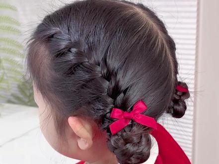 新年丸子头这样编,一整天都不会乱 #发型 #编发教程 #编发 #儿童编发 #生女儿就是用来打扮的