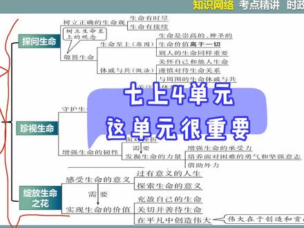 七上第四单元生命的思考,今年肯定会考到!!!! #初中政治 #道德与法治 #生命至上 #中视频伙伴计划 #思维导图 #知识点 #一轮复习资料