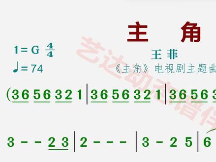 流行歌曲《主角》伴奏 G调 王菲 (赖婷词,范炜曲) #学唱歌#动态简谱#视唱练耳#主角#伴奏