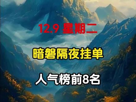 12.9日,隔夜挂单人气榜