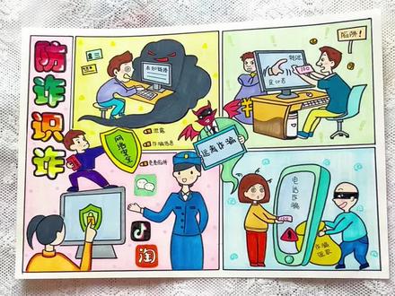 原创|防诈识诈主题画教程~#防电信诈骗手抄报 #反诈骗手抄报 #反诈骗宣传 #防诈骗主题画 #安全教育手抄报