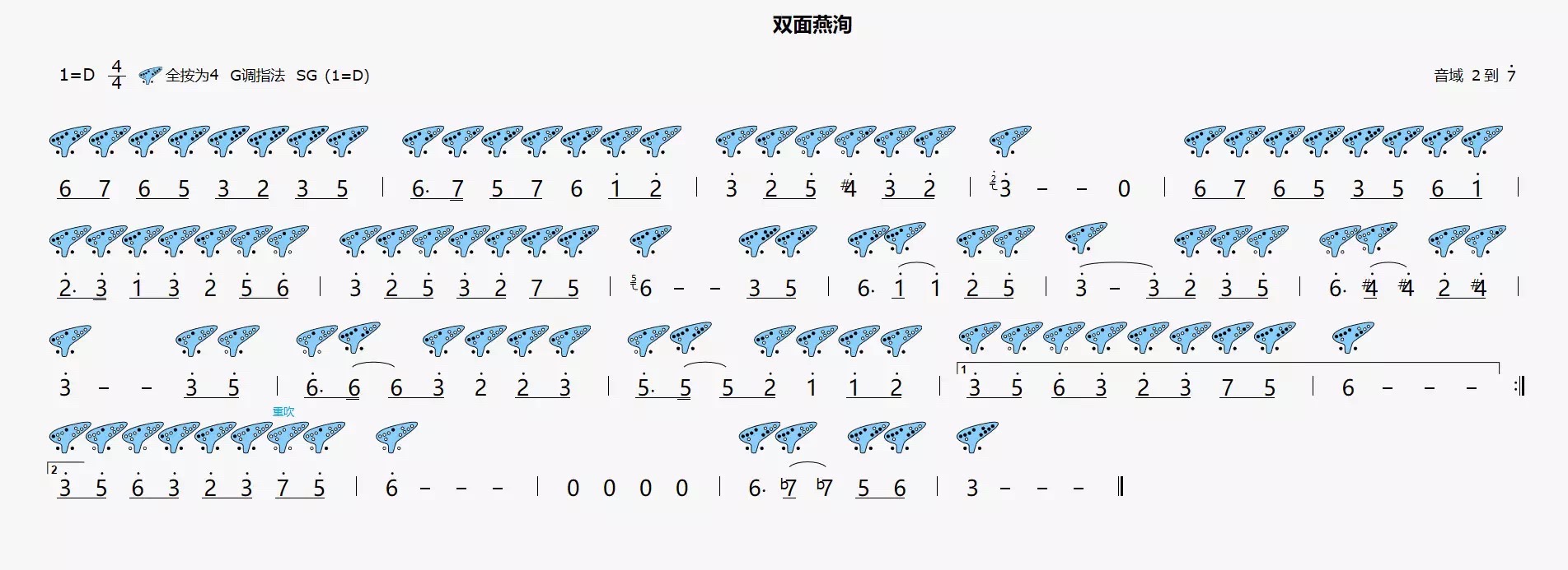 陶笛乐器入门:#陶笛 #乐器小白 双面燕洵陶笛谱g调