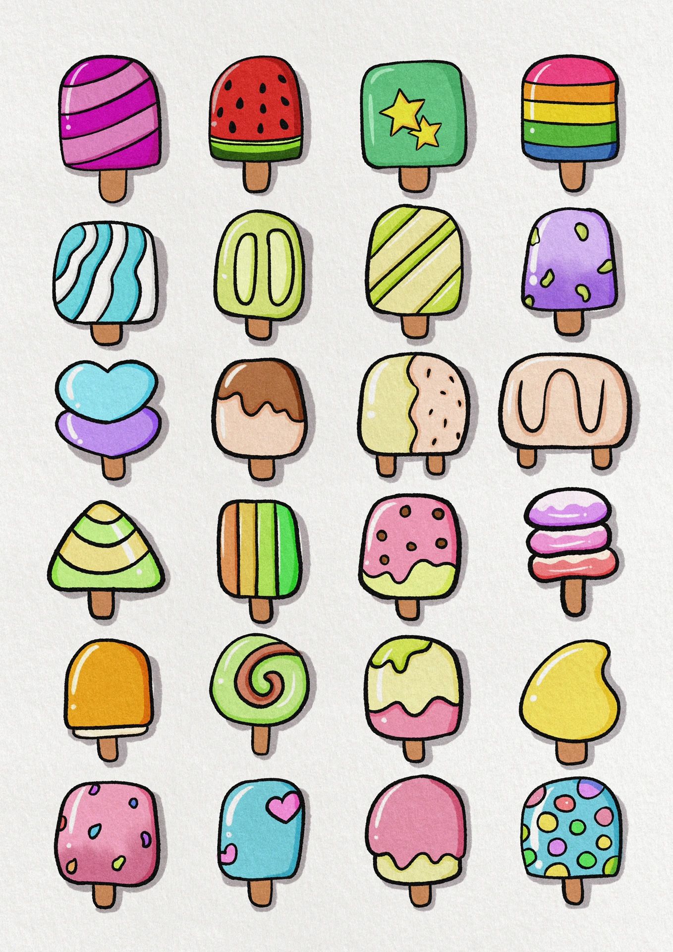 金豆早教玩具幼儿手工坊(手抄报):雪糕简笔画 夏天到了各种各样的雪糕