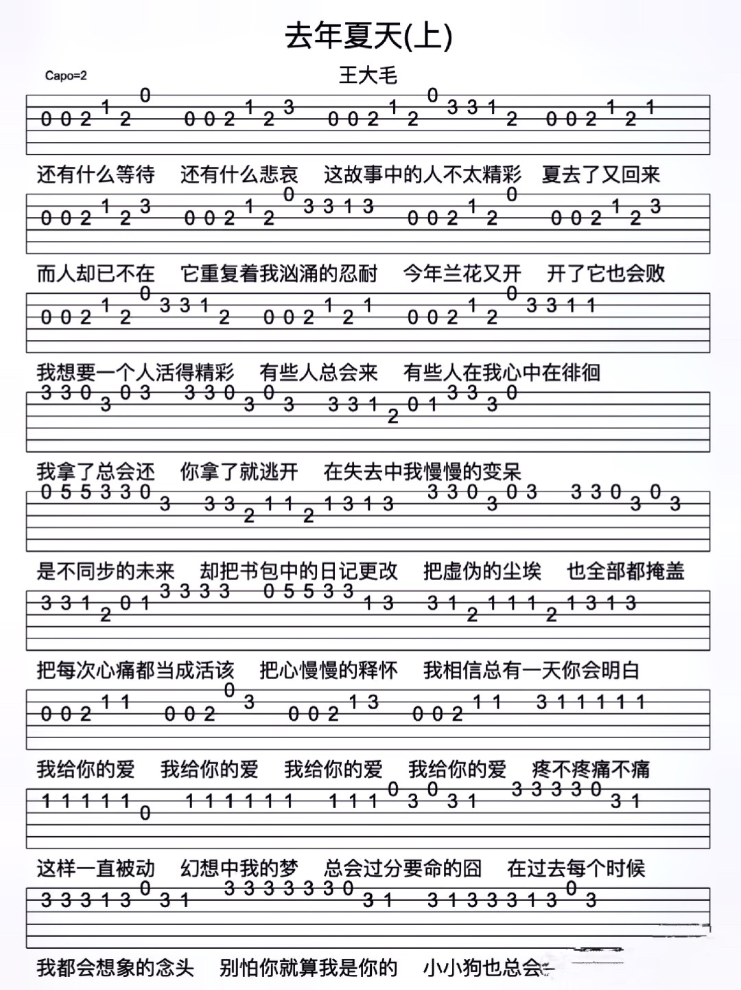 辉辉的吉他:《去年夏天》吉他谱