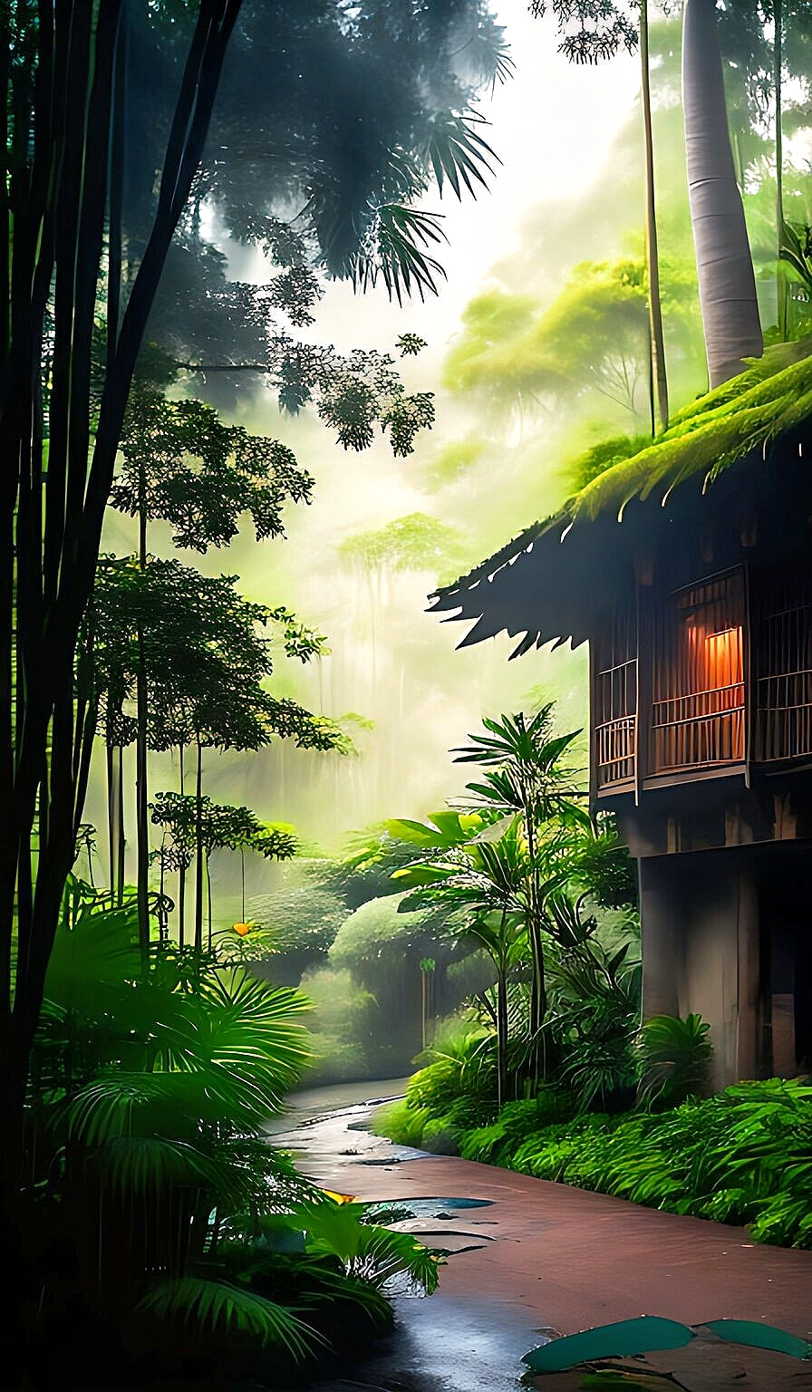 嘉卉:"竹林小屋,被花草装点得如诗如画.