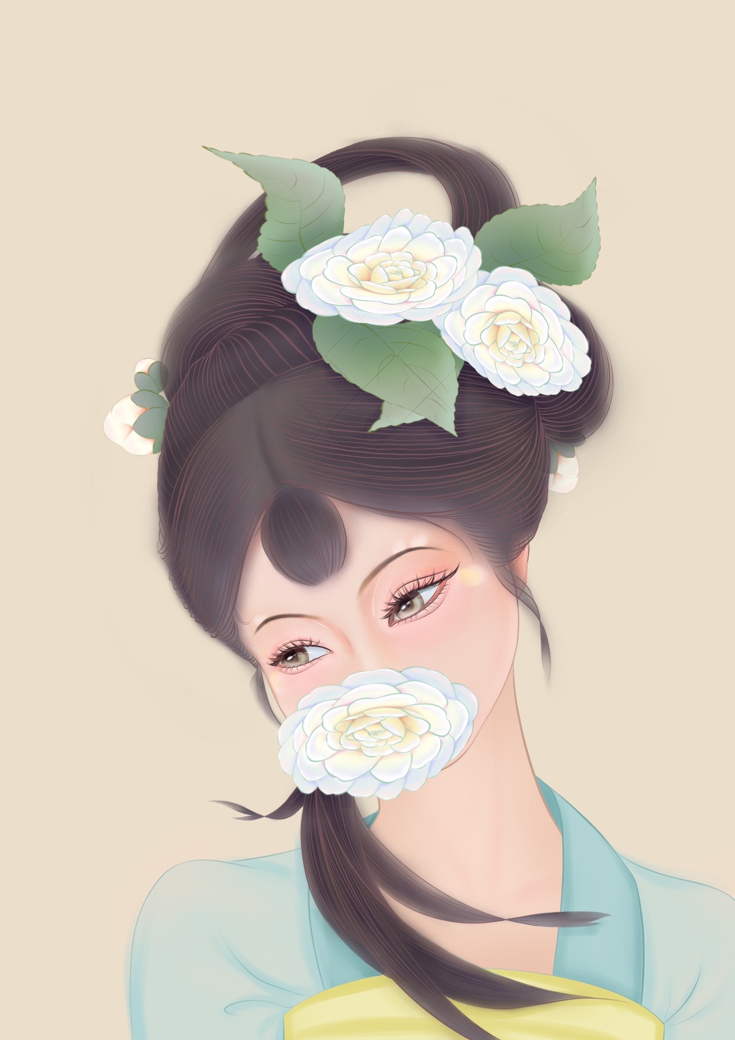 乐针:山茶花拟人头像.