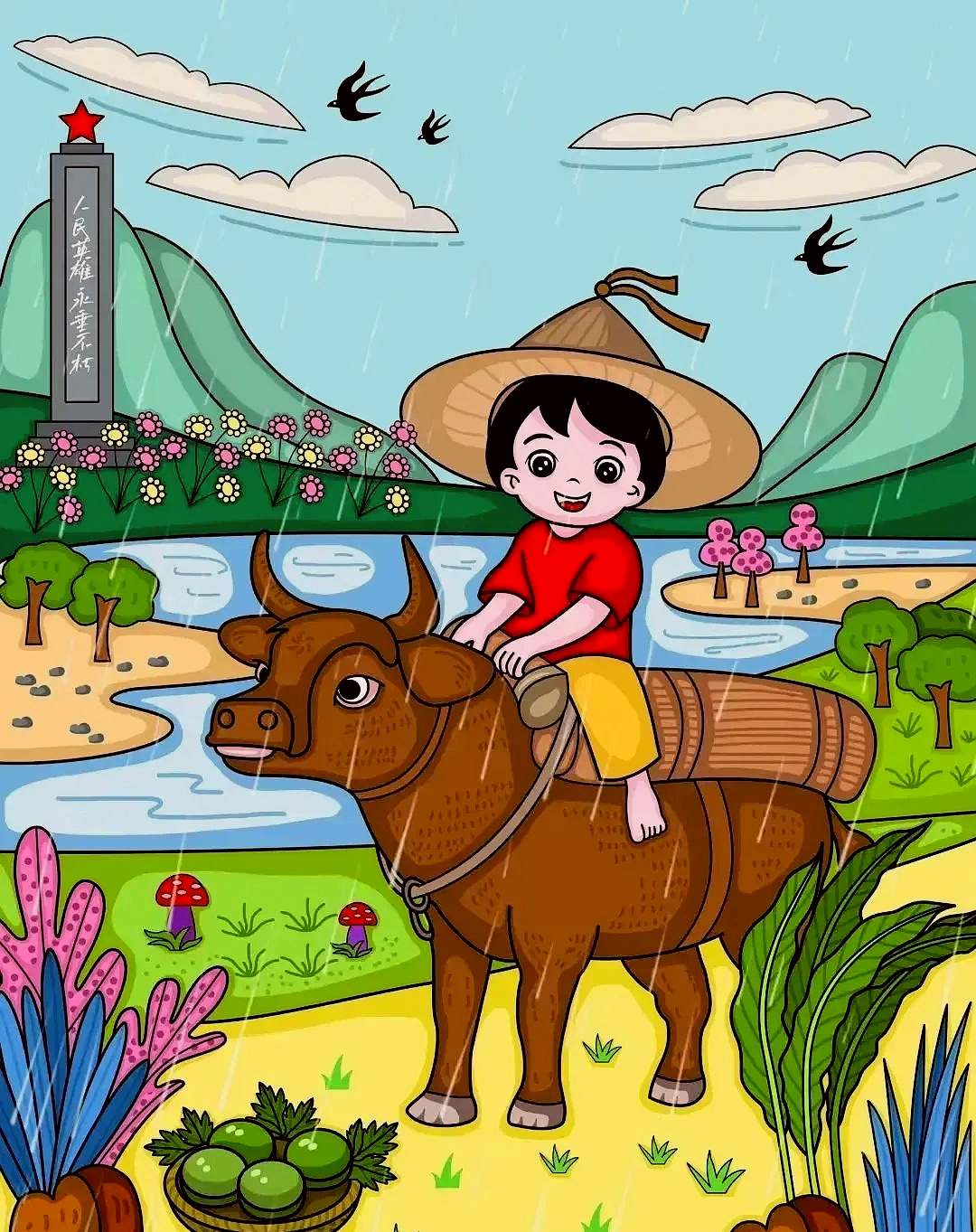 清明时节雨纷纷,路上行人欲断魂.借问酒家何处有?牧童遥指杏花村.