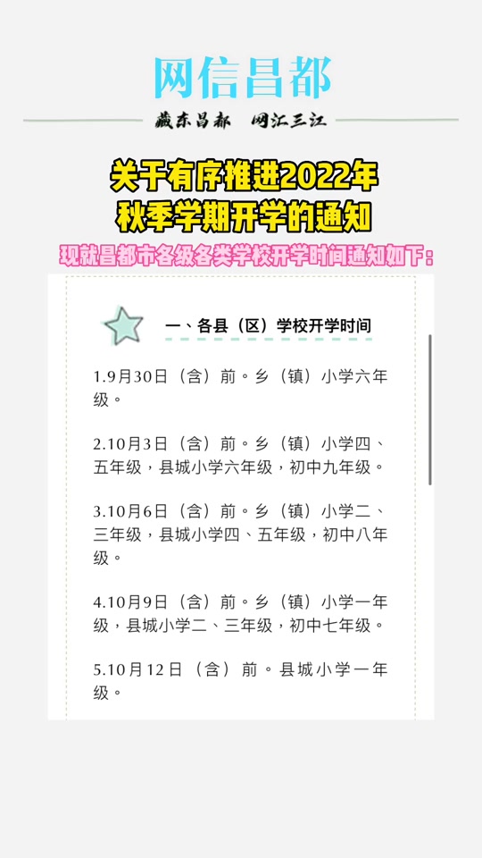 昌都市第五高中什么时候开学