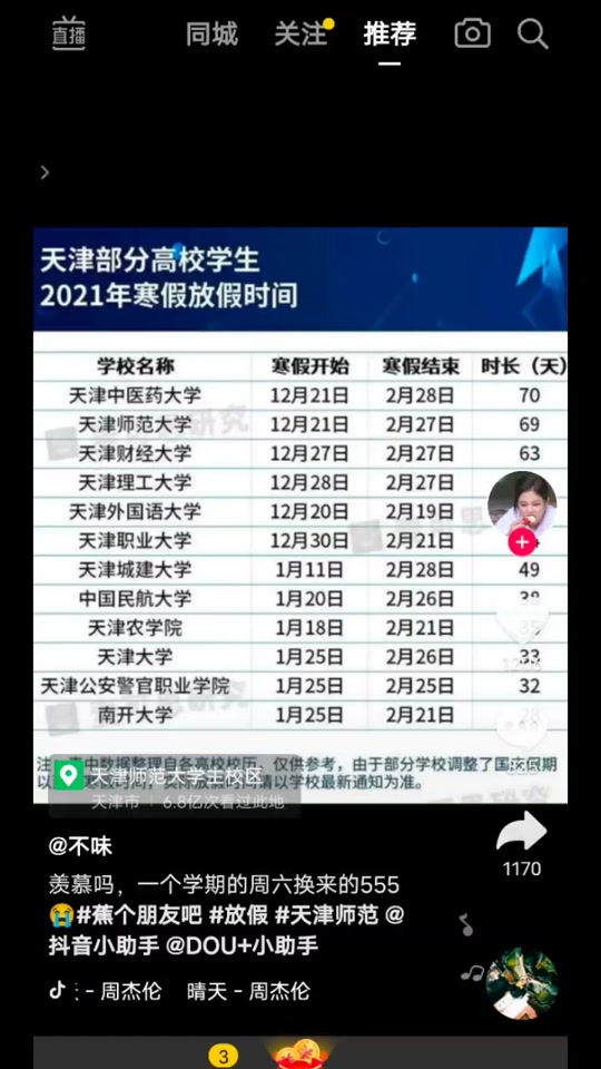 天一学院2021年寒假放假时间 - 抖音